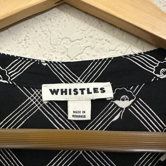 WHISTLES Crosshatch Print Luna Dress Black White Shift Mini V-Neck - Picture 7 of 10